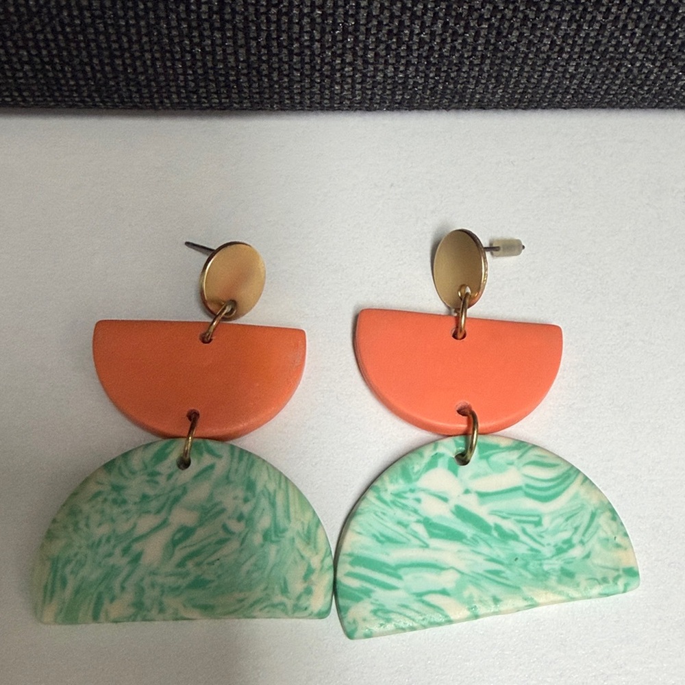 Orange and Green Geometric Earrings